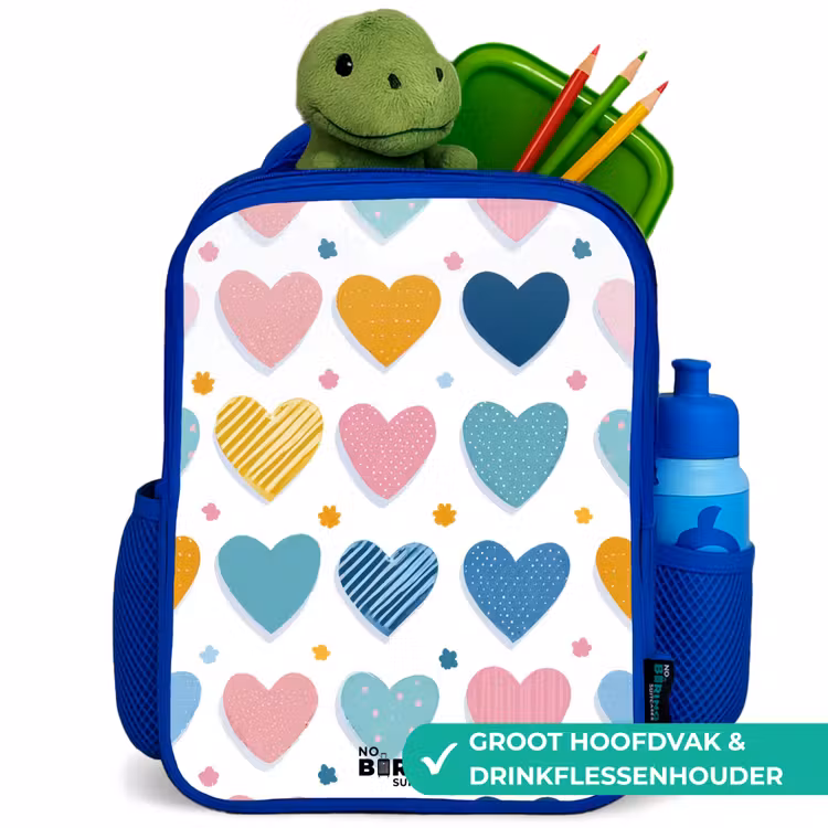 Hartenpatroon Kinderrugzak - Blauw middel -inhoud_NL
