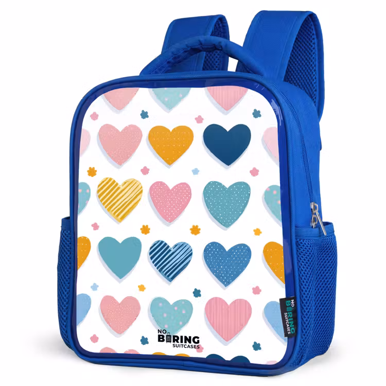 Hartenpatroon Kinderrugzak - Blauw middel -schuin
