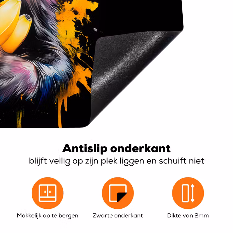Aap - Graffiti - Kleurrijk - Bananen - Modern Inductie beschermer vinyl 3mm klein -zzzzzzz-td-onderkant