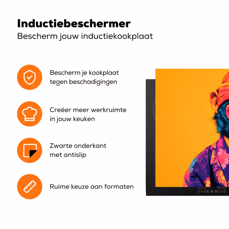 Aap - Kimono - Bloemen - Hoofdtooi Inductie beschermer vinyl 3mm klein -zzzzzzz-td-ups