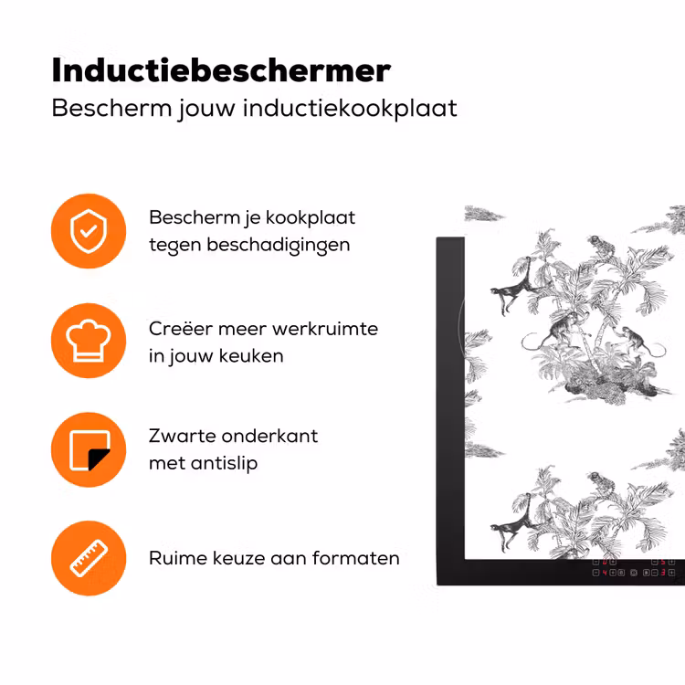 Aap - Oerwoud - Grijs Inductie beschermer vinyl 3mm klein 276 -zzzzzzz-td-ups