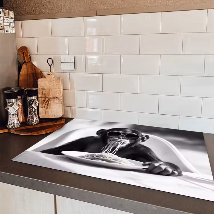 Aap - Spaghetti - Zonnebril - Zwart wit - Cool - Dier Inductie beschermer vinyl 3mm klein -sfeer3