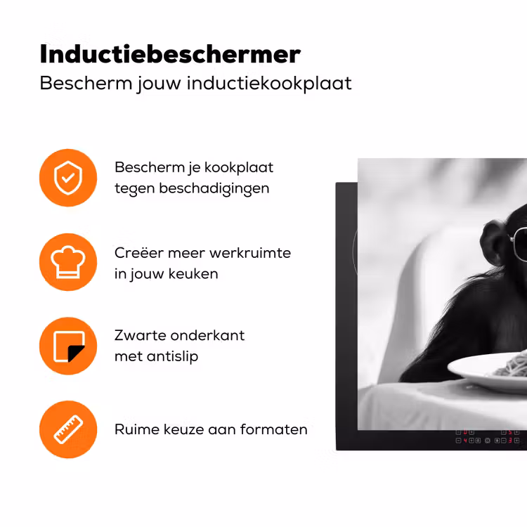 Aap - Spaghetti - Zonnebril - Zwart wit - Cool - Dier Inductie beschermer vinyl 3mm klein -zzzzzzz-td-ups