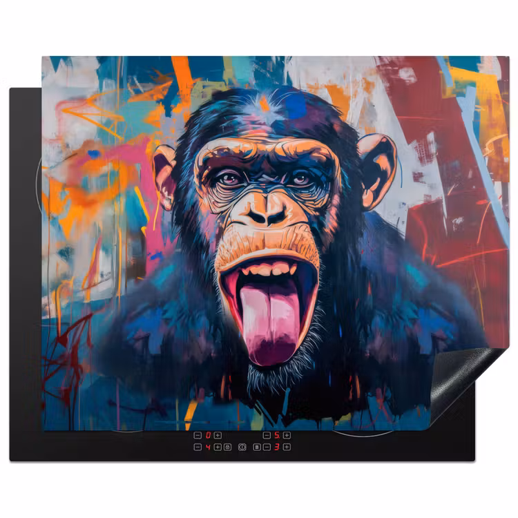 Aap - Tong - Abstract - Zwart Inductie beschermer vinyl 3mm groot -3d