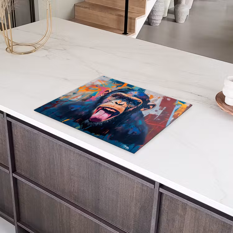 Aap - Tong - Abstract - Zwart Inductie beschermer vinyl 3mm groot -sfeer8