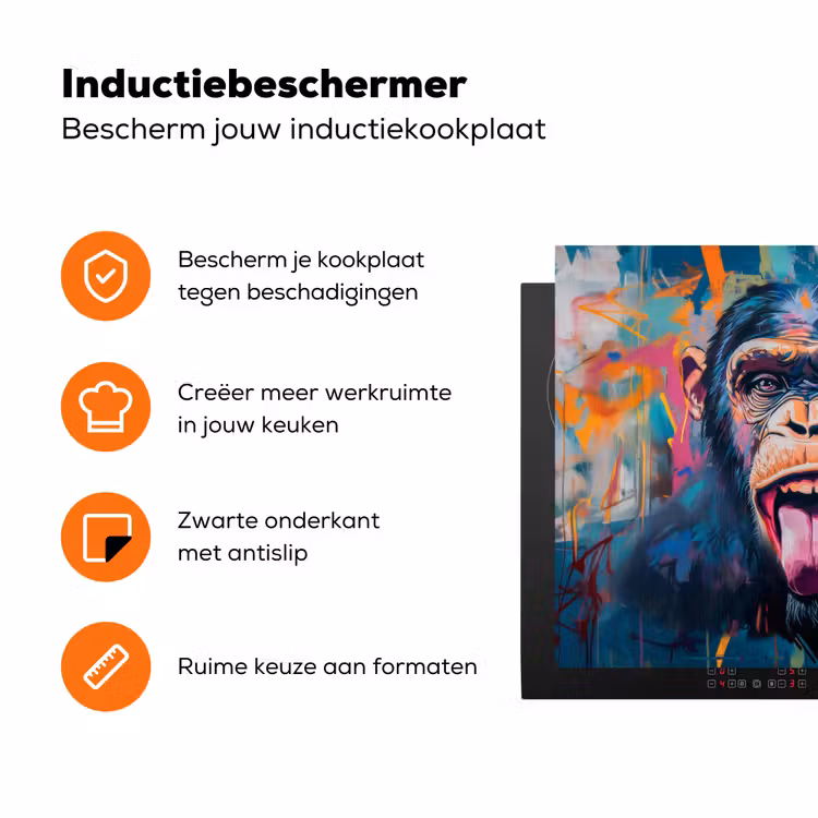 Aap - Tong - Abstract - Zwart Inductie beschermer vinyl 3mm groot -zzzzzzz-td-ups