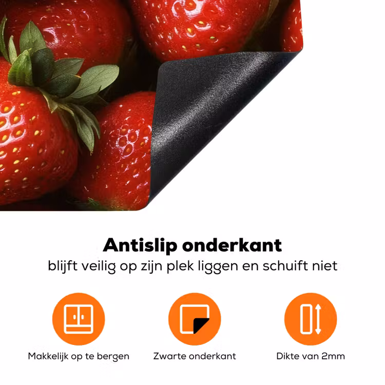 Aardbei - Fruit - Rood Inductie beschermer vinyl 3mm klein -zzzzzzz-td-onderkant