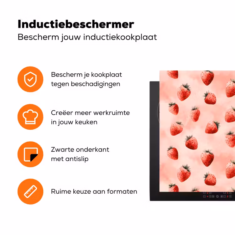 Aardbei - Patroon - Roze Inductie beschermer vinyl 3mm klein 276 -zzzzzzz-td-ups