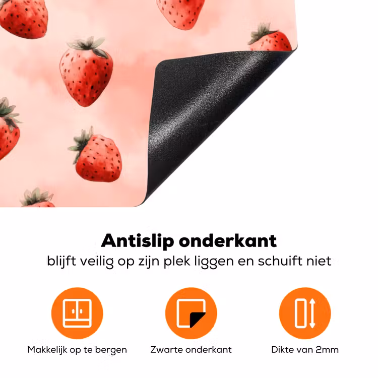 Aardbei - Patroon - Roze Inductie beschermer vinyl 3mm klein 276 -zzzzzzz-td-onderkant