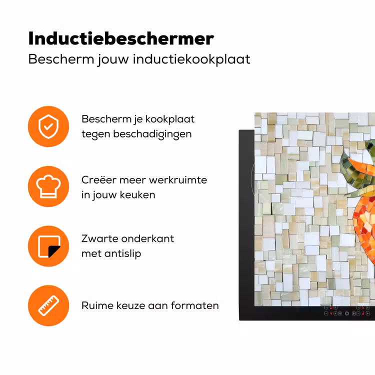 Aardbei - Rood - Mozaïek - Fruit Inductie beschermer vinyl 3mm klein -zzzzzzz-td-ups