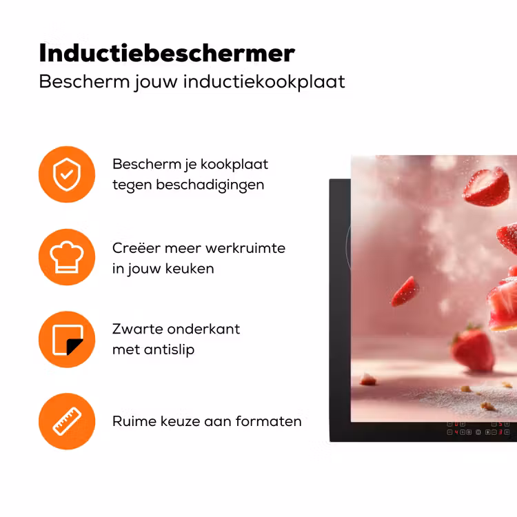 Aardbei - Taart- Eten - Roze Inductie beschermer vinyl 3mm klein -zzzzzzz-td-ups