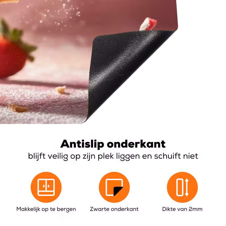 Aardbei - Taart- Eten - Roze Inductie beschermer vinyl 3mm klein -zzzzzzz-td-onderkant