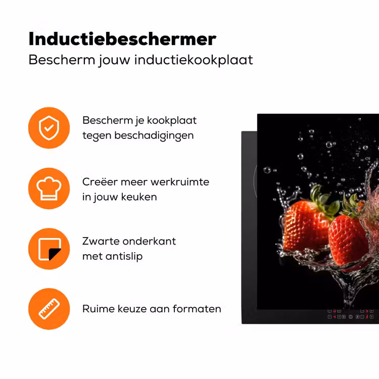 Aardbeien - Fruit - Rood - Water - Zwart Inductie beschermer vinyl 3mm klein -zzzzzzz-td-ups
