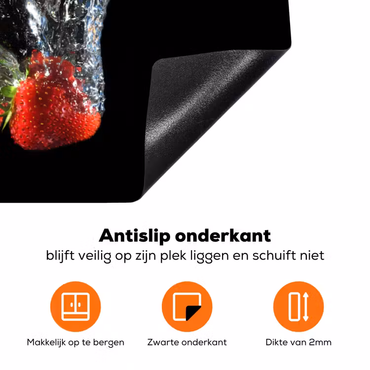 Aardbeien - Fruit - Water - Zwart - Rood Inductie beschermer vinyl 3mm klein -zzzzzzz-td-onderkant
