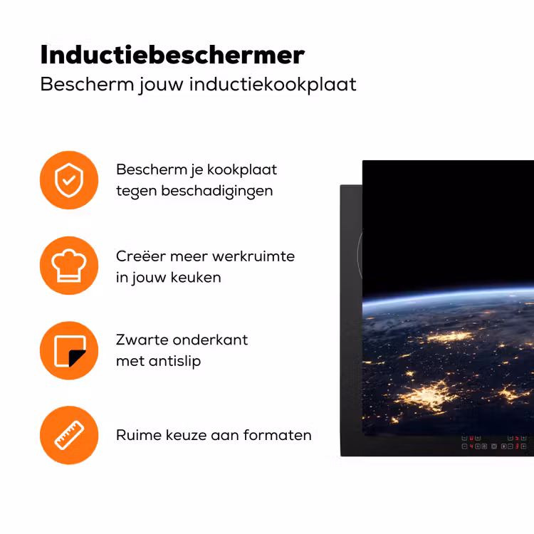 Inductiebeschermer - Aarde - Nacht - Ruimte - Aarde - Nacht - Ruimte Inductie beschermer vinyl 3mm klein