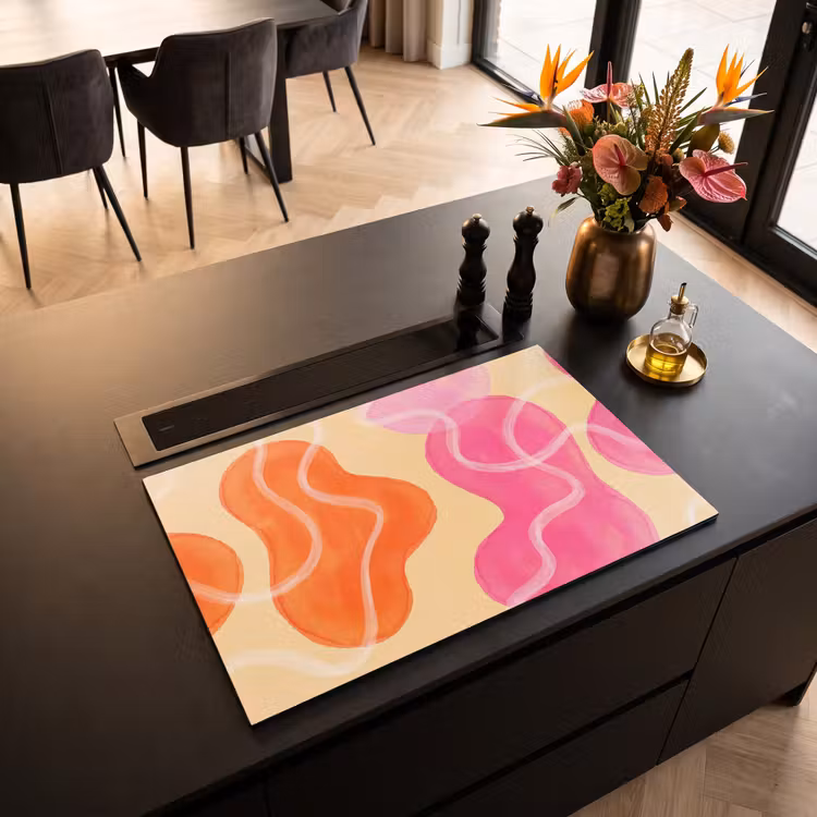 Abstract - Aquarel - Organisch - Oranje - Roze Inductie beschermer vinyl 3mm klein -sfeer5
