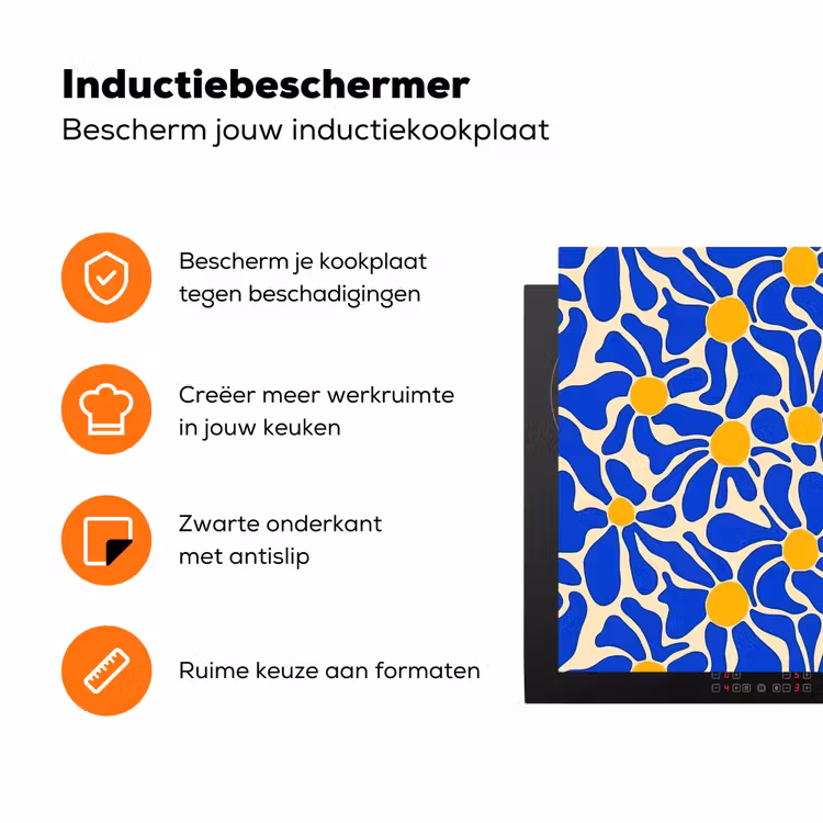 Abstract - Bloem - Blauw Inductie beschermer vinyl 3mm klein 276 -zzzzzzz-td-ups