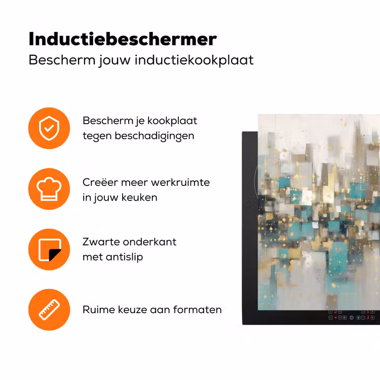 Abstract - Blokken - Goud - Skyline Inductie beschermer vinyl 3mm klein -zzzzzzz-td-ups