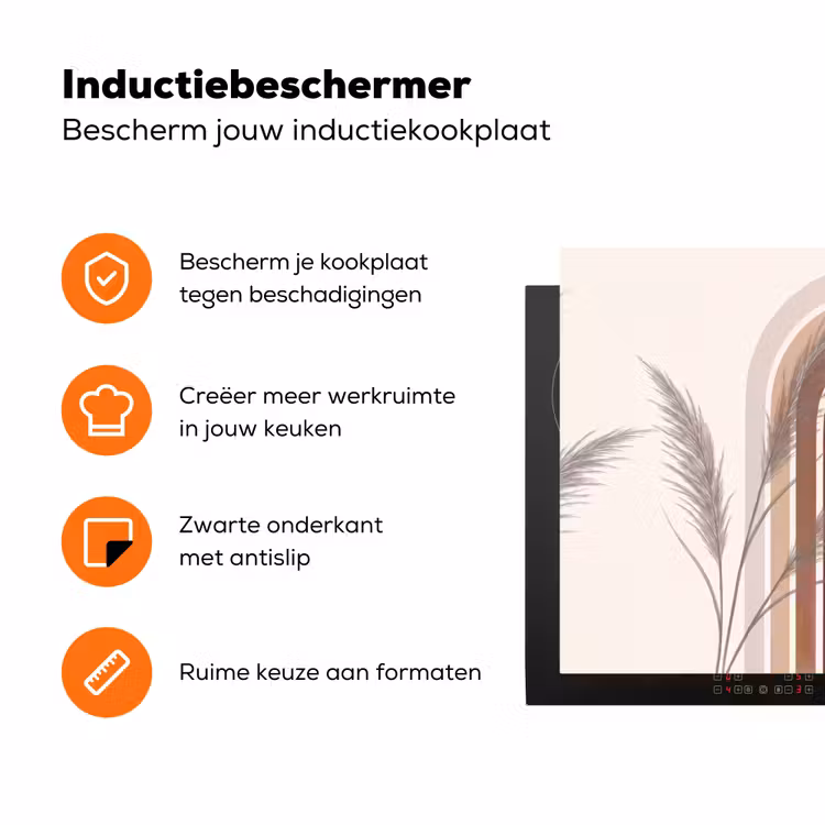 Abstract - Bogen - Plant - Boho - Beige Inductie beschermer vinyl 3mm klein -zzzzzzz-td-ups