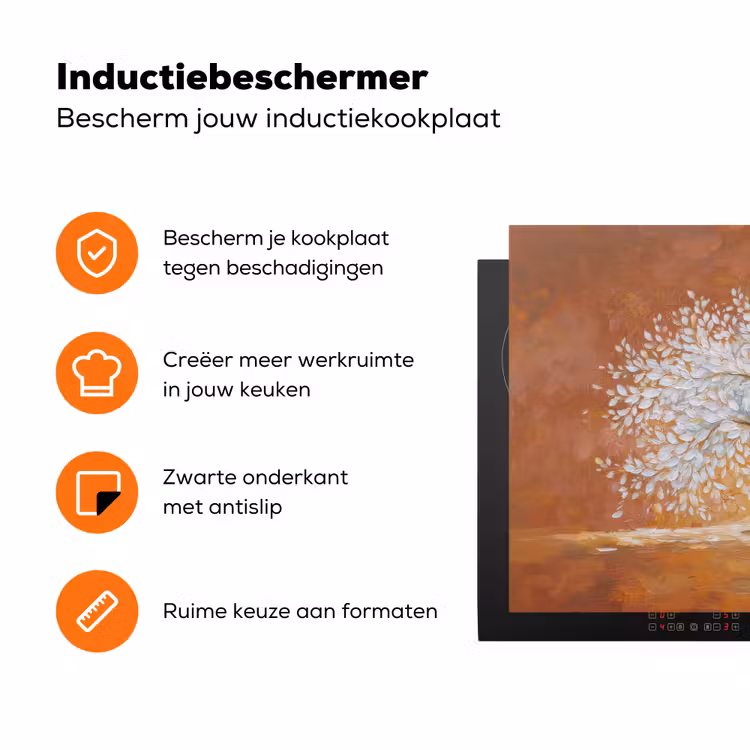 Abstract - Boom - Wit - Bladeren Inductie beschermer vinyl 3mm klein -zzzzzzz-td-ups