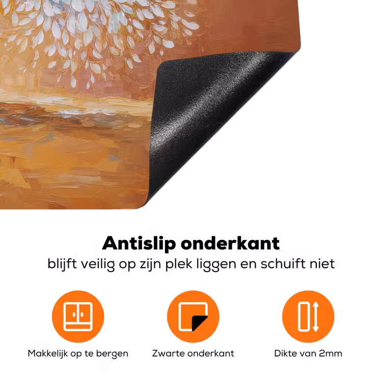 Abstract - Boom - Wit - Bladeren Inductie beschermer vinyl 3mm klein -zzzzzzz-td-onderkant
