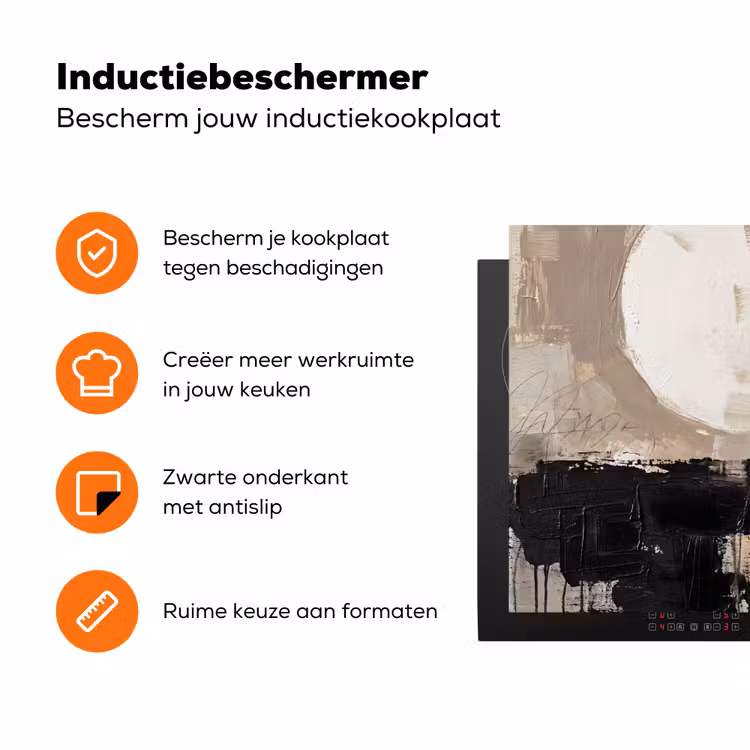Abstract - Cirkel - Modern - Beige - Zwart - Minimalistisch Inductie beschermer vinyl 3mm klein -zzzzzzz-td-ups