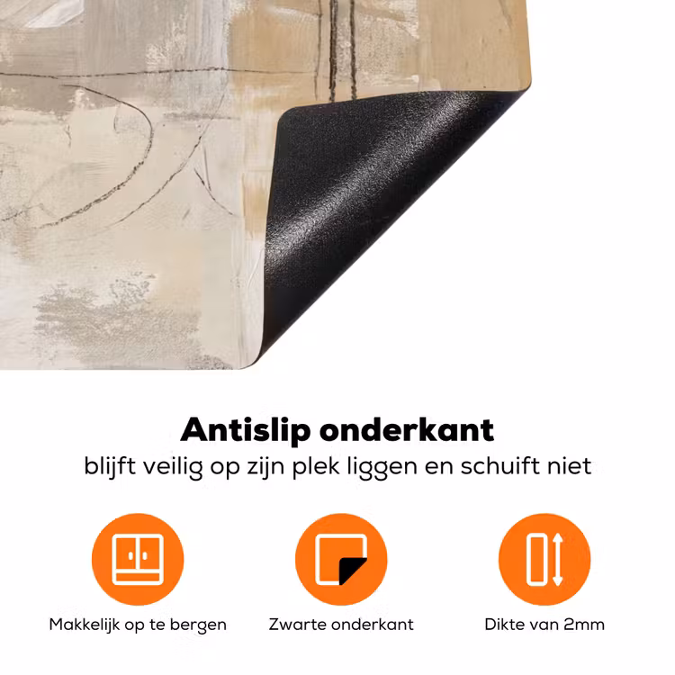 Abstract - Cirkel - Modern - Beige - Zwart - Minimalistisch Inductie beschermer vinyl 3mm klein -zzzzzzz-td-onderkant