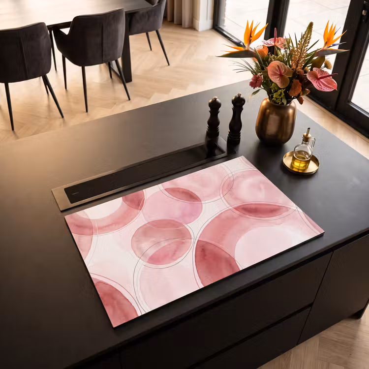 Abstract - Cirkels - Modern - Roze - Kunst Inductie beschermer vinyl 3mm klein -sfeer5