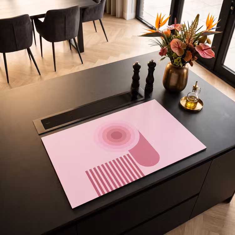 Abstract - Cirkels - Strepen - Modern - Roze Inductie beschermer vinyl 3mm klein -sfeer5