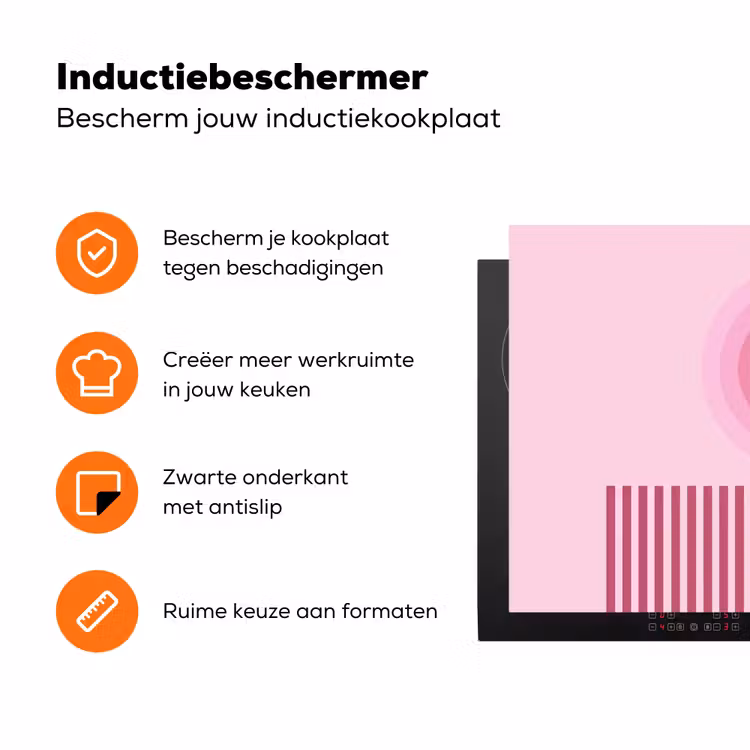 Abstract - Cirkels - Strepen - Modern - Roze Inductie beschermer vinyl 3mm klein -zzzzzzz-td-ups