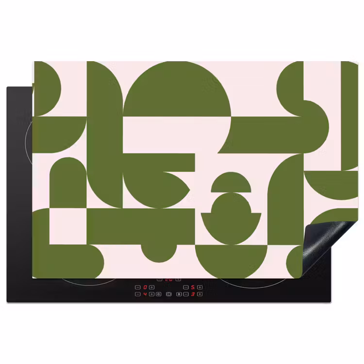 Abstract - Geometrie - Modern - Groen - Wit Inductie beschermer vinyl 3mm klein -3d