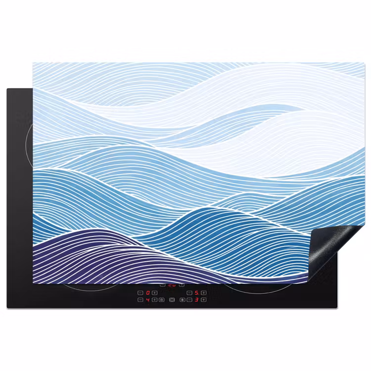 Abstract - Golven - Patroon - Blauw - Modern Inductie beschermer vinyl 3mm klein -3d