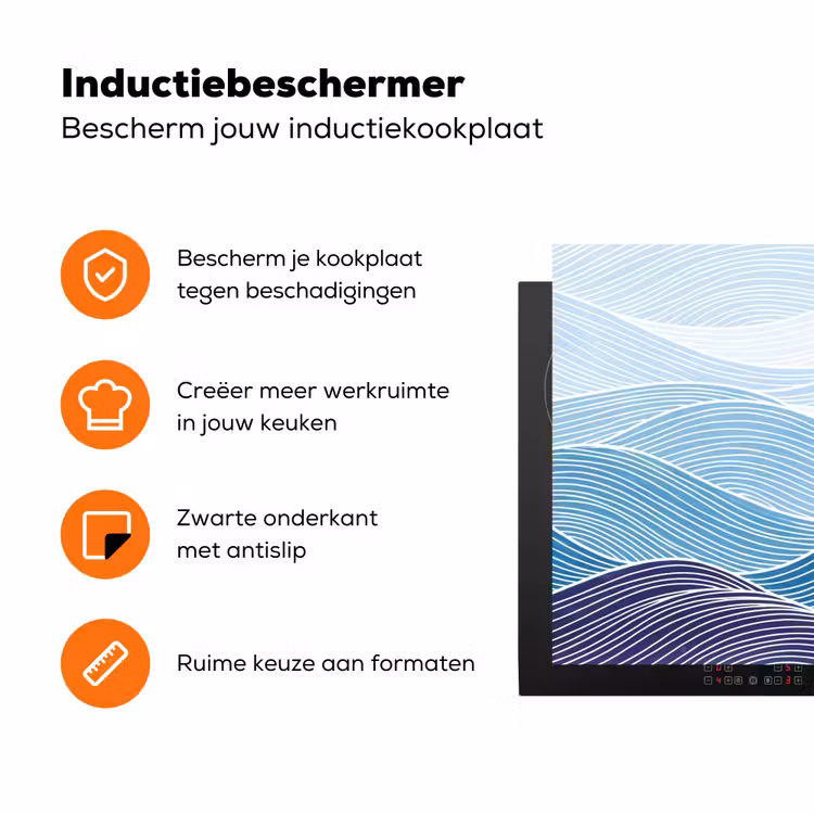 Abstract - Golven - Patroon - Blauw - Modern Inductie beschermer vinyl 3mm klein -zzzzzzz-td-ups
