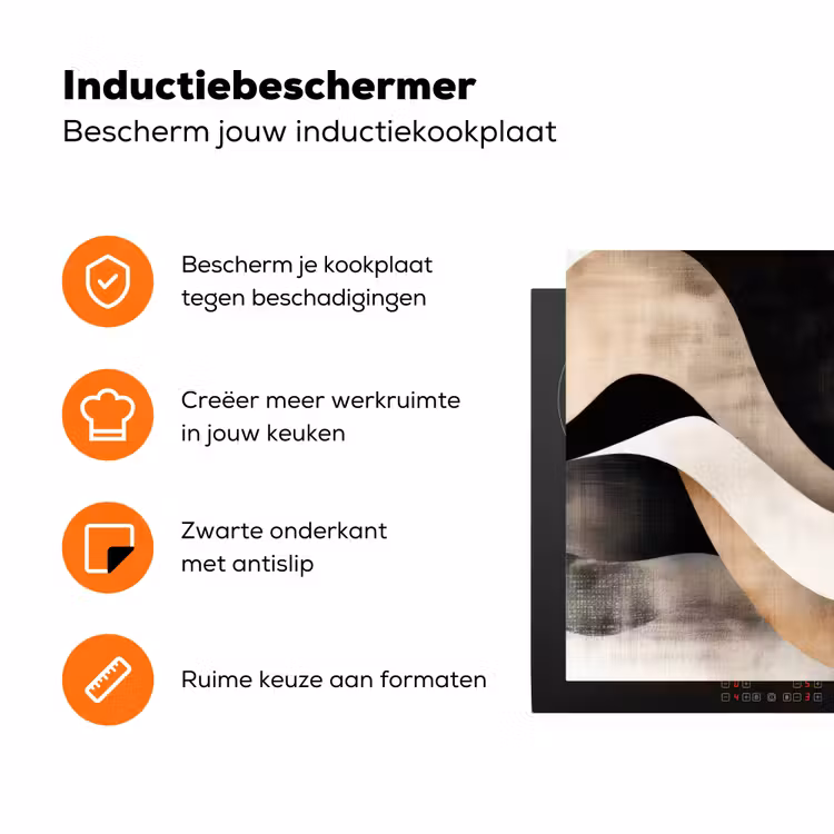 Abstract - Golven - Zwart - Verweerd Inductie beschermer vinyl 3mm klein -zzzzzzz-td-ups