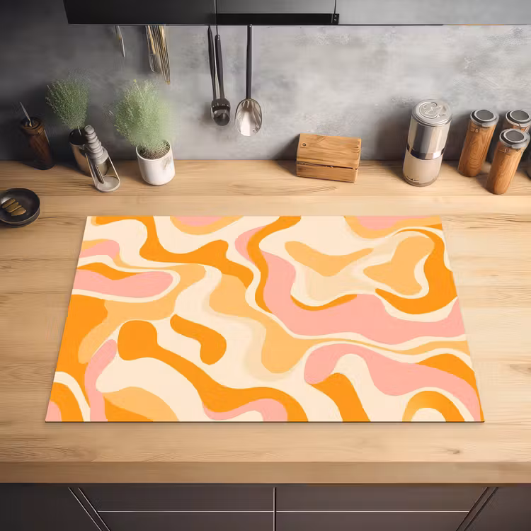 Abstract - Golvend - Oranje Inductie beschermer vinyl 3mm klein -sfeer5