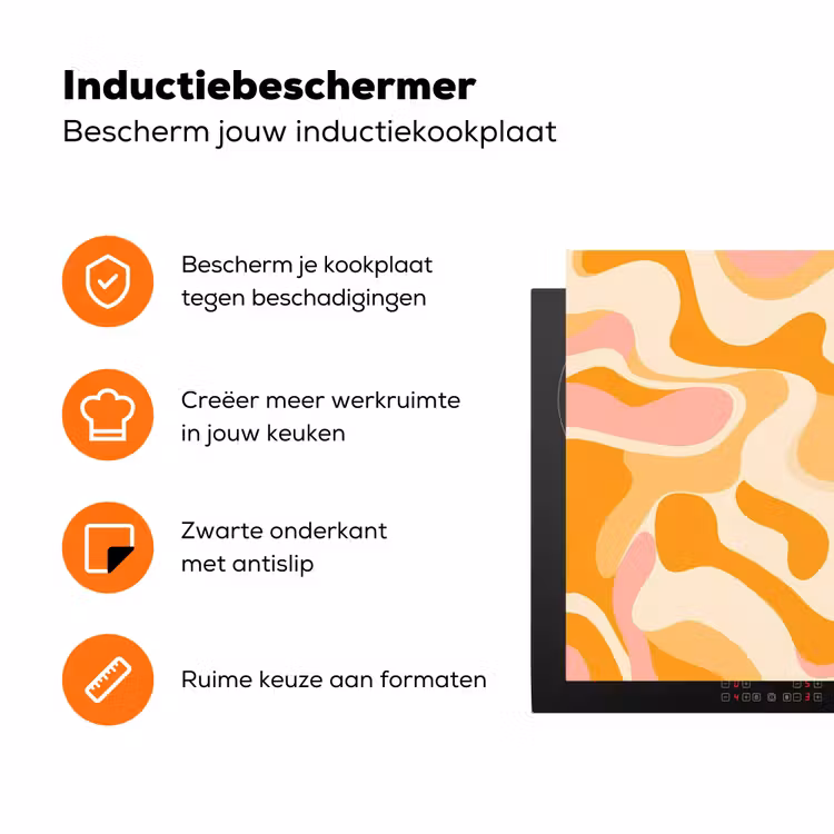 Abstract - Golvend - Oranje Inductie beschermer vinyl 3mm klein -zzzzzzz-td-ups