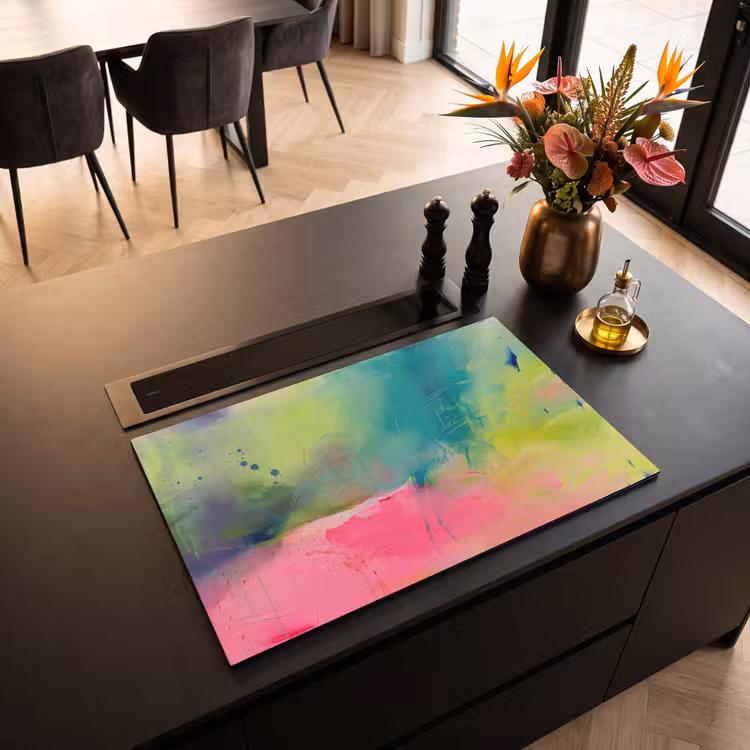 Abstract - Kleuren - Modern - Groen - Roze Inductie beschermer vinyl 3mm klein -sfeer5