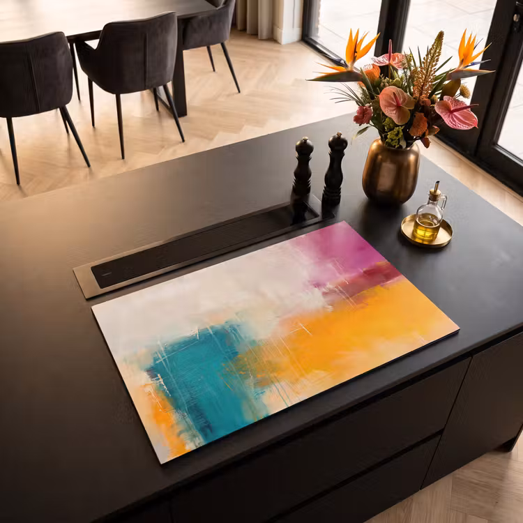 Abstract - Kleurrijk - Modern - Kunst - Oranje Inductie beschermer vinyl 3mm klein -sfeer5