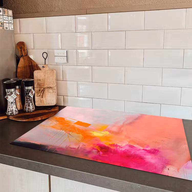Abstract - Kleurrijk - Modern - Roze Inductie beschermer vinyl 3mm klein -sfeer3