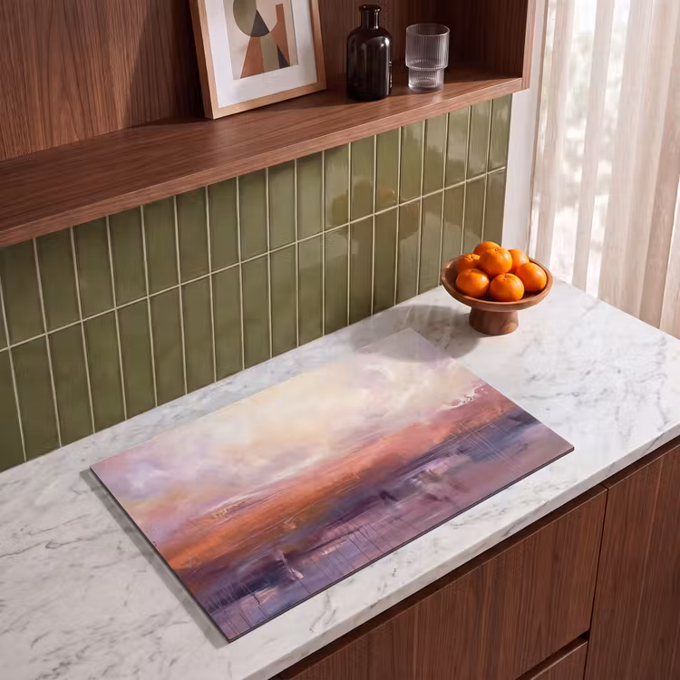 Abstract - Landschap - Modern - Paars - Oranje Inductie beschermer vinyl 3mm klein -sfeer8