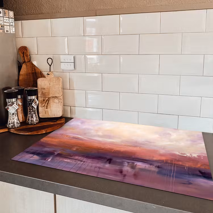 Abstract - Landschap - Modern - Paars - Oranje Inductie beschermer vinyl 3mm klein -sfeer3