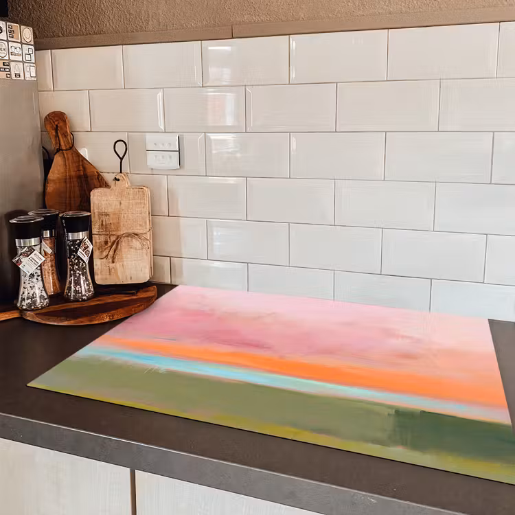 Abstract - Landschap - Modern - Roze - Oranje Inductie beschermer vinyl 3mm klein -sfeer3