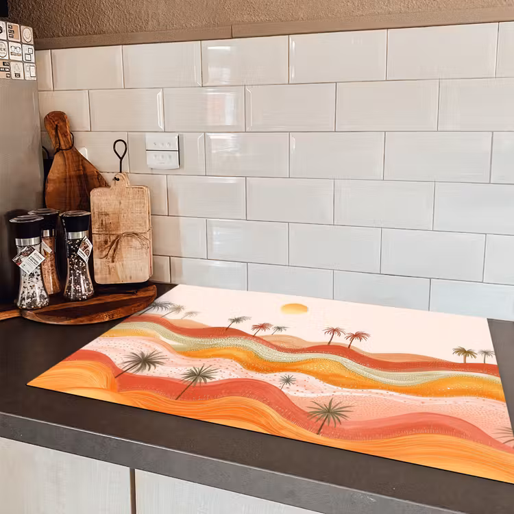 Abstract landschap - Palmbomen - Kleurrijk Inductie beschermer vinyl 3mm klein -sfeer3