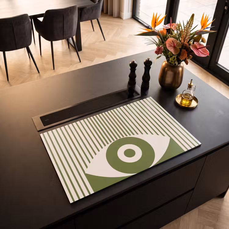 Abstract - Oog - Strepen - Modern - Groen Inductie beschermer vinyl 3mm klein -sfeer5