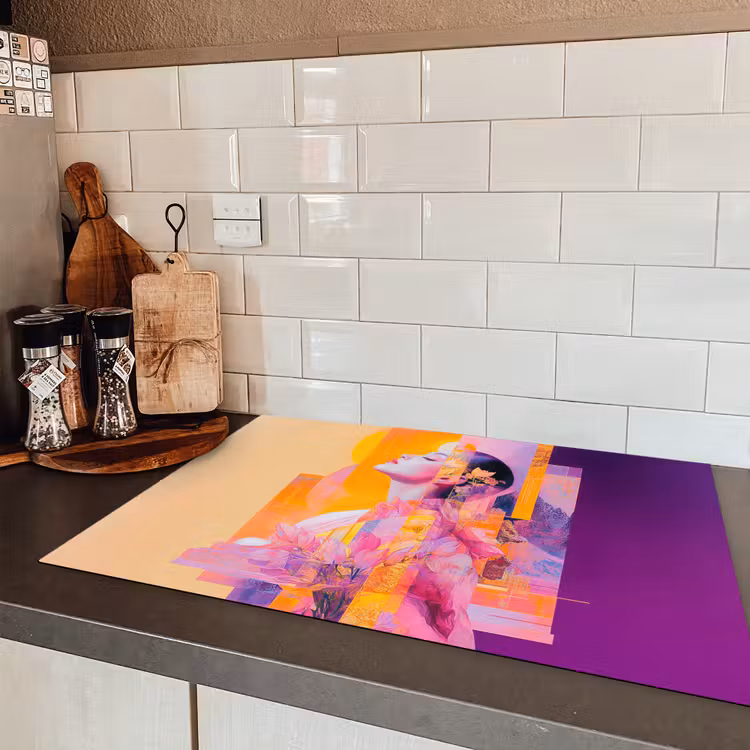 Abstract - Portret - Vrouw - Kleurrijk Inductie beschermer vinyl 3mm klein -sfeer3