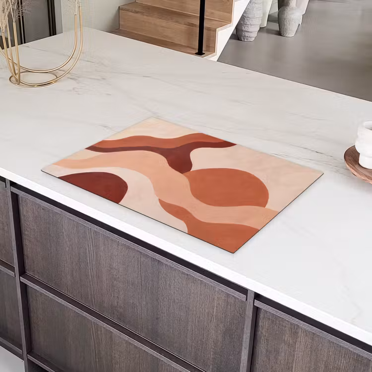 Abstract - Vormen - Organisch - Aardetinten - Modern Inductie beschermer vinyl 3mm klein -sfeer8