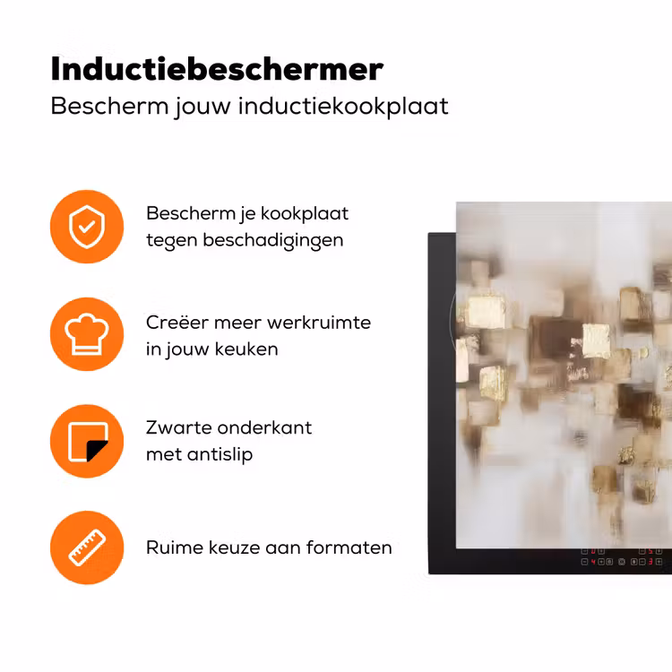 Abstracte vierkanten - Aardetonen - Mistig Inductie beschermer vinyl 3mm klein -zzzzzzz-td-ups