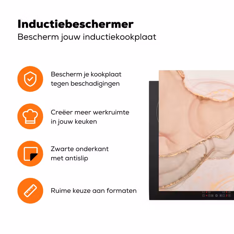 Aderen van Goud in Zalmkleurig Marmer Inductie beschermer vinyl 3mm klein -zzzzzzz-td-ups