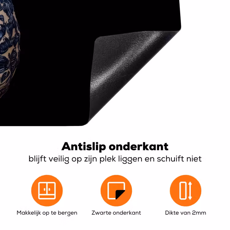 Ananas - Bloemen patroon - Goud - Delftsblauw Inductie beschermer vinyl 3mm klein -zzzzzzz-td-onderkant