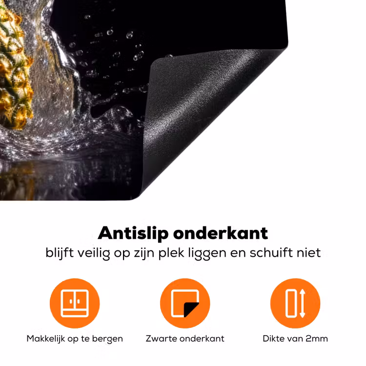 Ananas - Fruit - Water - Planten - Zwart Inductie beschermer vinyl 3mm klein -zzzzzzz-td-onderkant